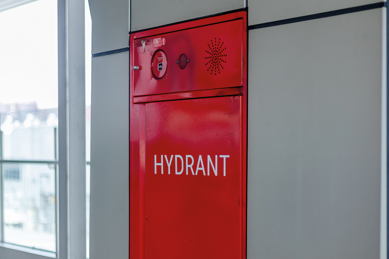 Hydrant hose box in the public transportation area