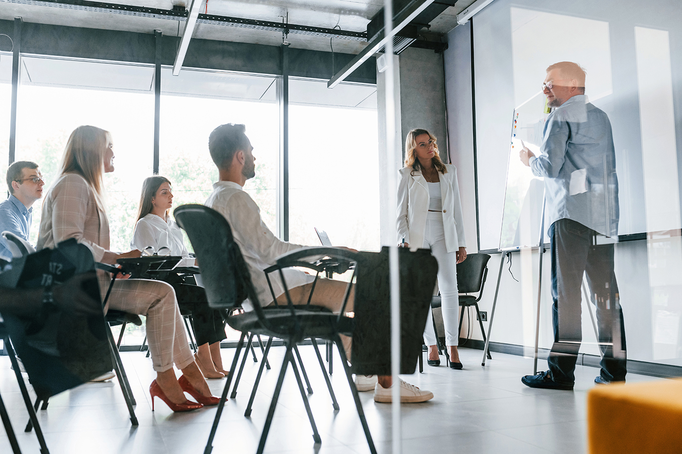 In the learning class. Group of professional business people is in the office